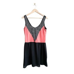 Dex Pink Black Fit & Flare Mini Dress Animal Print Back Zip Lined Women's S